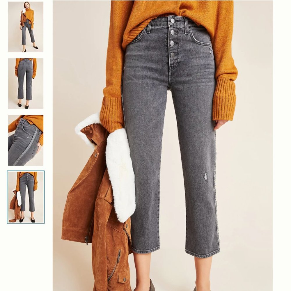 NWT anthro leopard-trimmed high rise straight jean - Picture 2 of 12